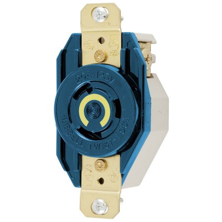 HUBBELL WIRING DEVICE-KELLEMS Locking Devices, Twist-Lock®, Industrial, Flush Receptacle, 20A 125V, 2-Pole 3-Wire Grounding, L5-20R, Screw Terminal, Blue HBL2310M7